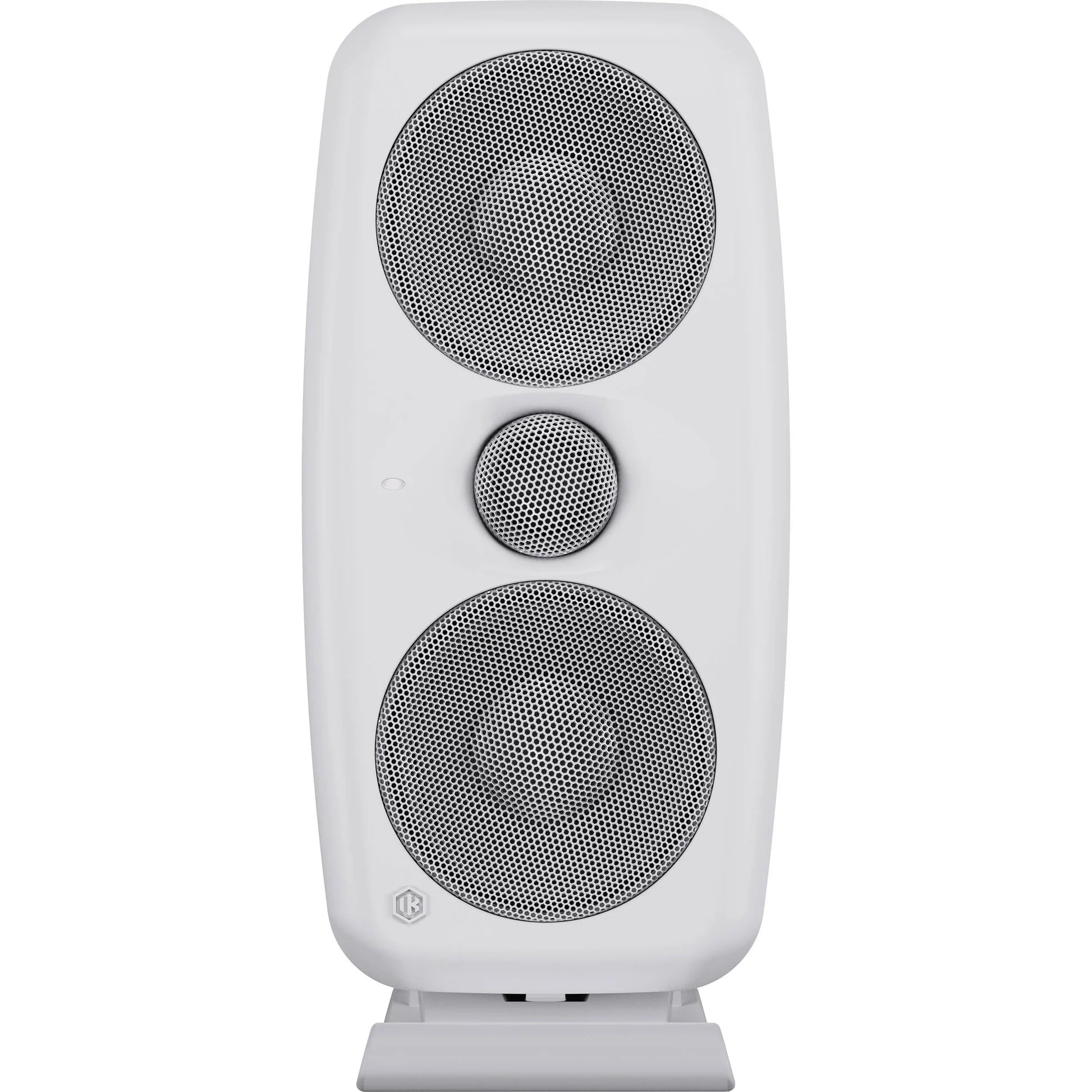 IK Multimedia iLoud MTM MK2 active nearfield monitors shown with sleek black enclosures and control panels.
