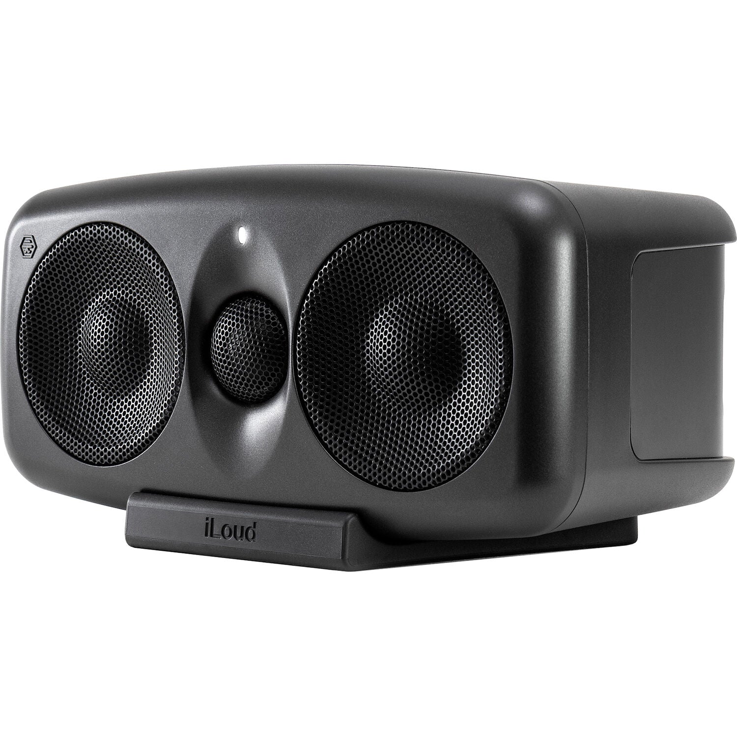 IK Multimedia iLoud MTM MK2 active nearfield monitors shown with their sleek black design and compact build for studio use.
