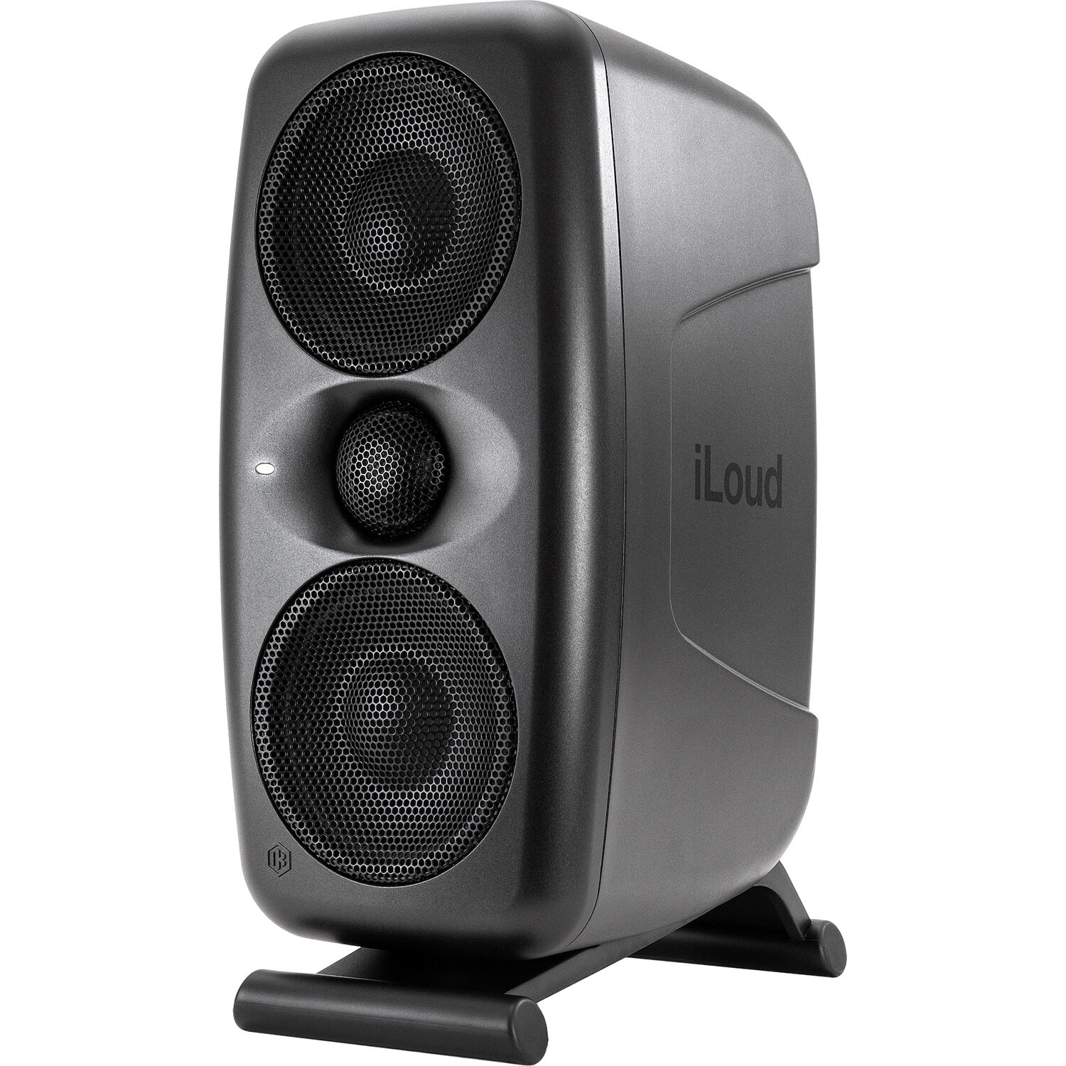 IK Multimedia iLoud MTM MK2 active nearfield monitors, compact speakers with black finish and detailed speaker drivers.