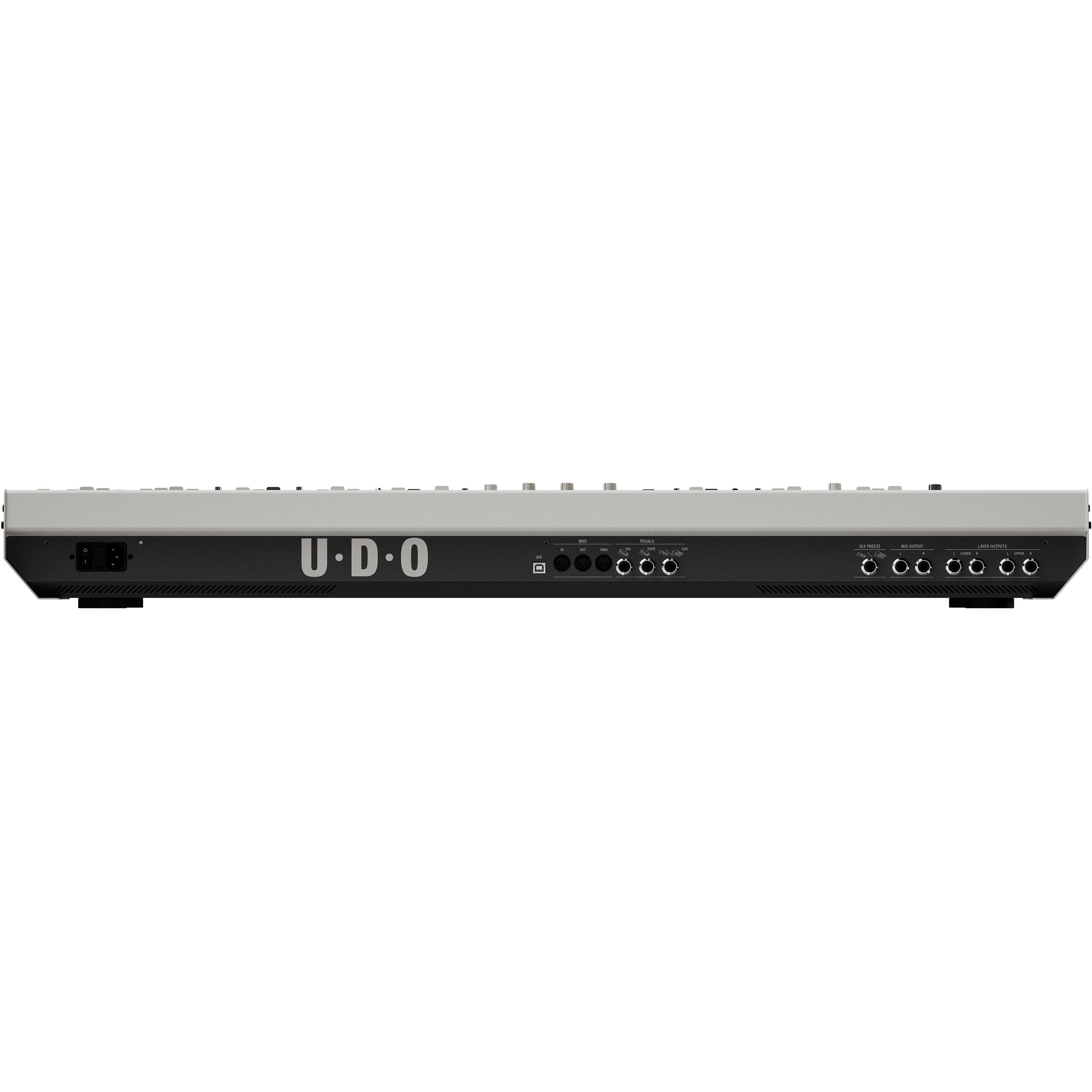 UDO Audio Super 8 synthesizer with vintage-style controls and colorful interface, designed for rich analog sound production.