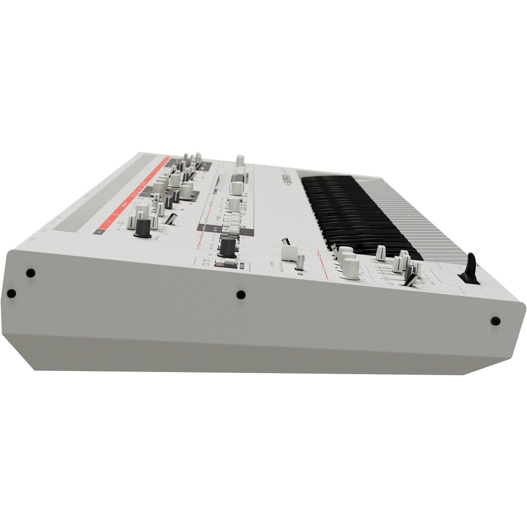 UDO Audio Super 8 synthesizer with a vintage-style control panel and multiple knobs and switches for classic sound creation.