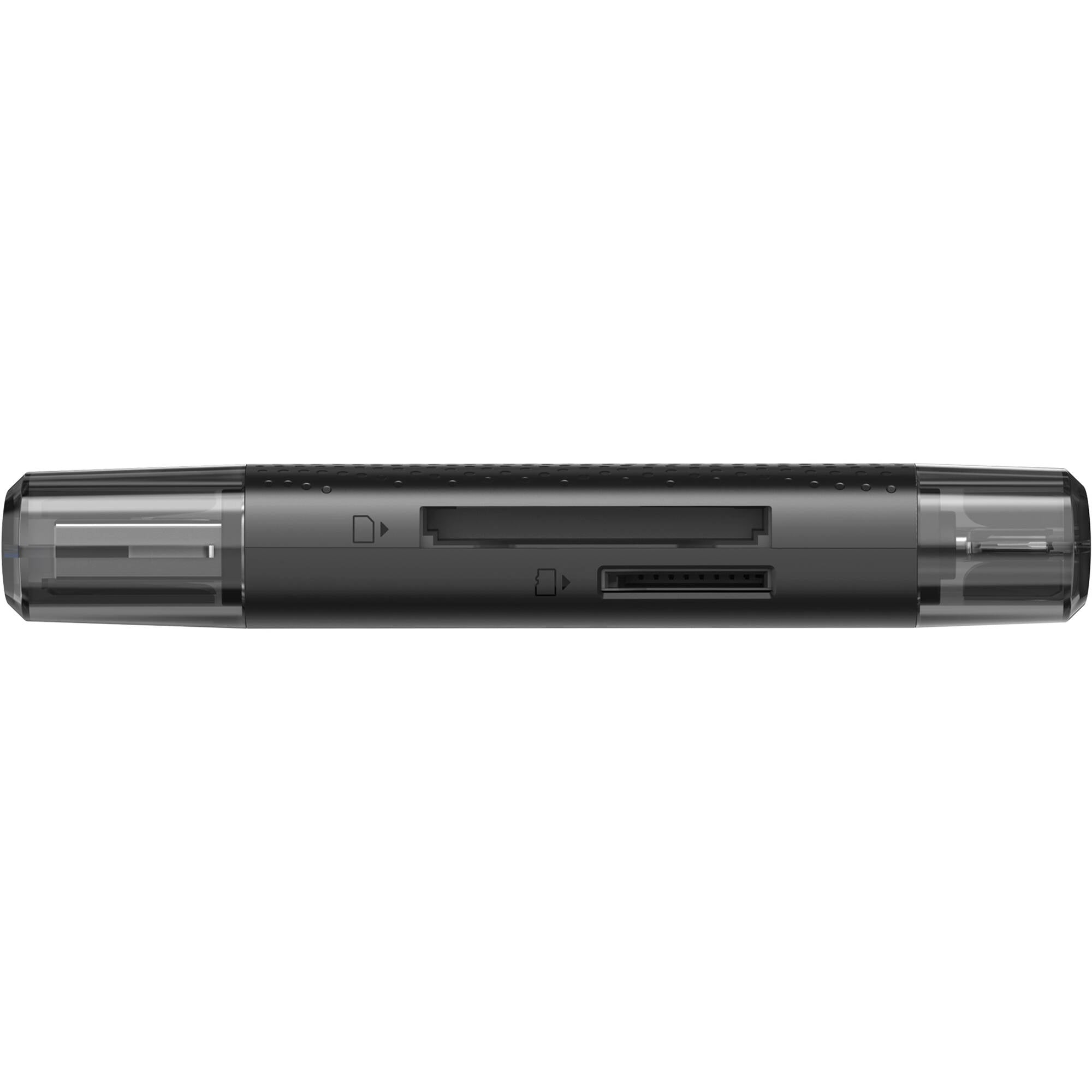 Lexar Dual-Slot USB-A/C Card Reader, LRW310X, showing ports and sleek design for SD and microSD cards.