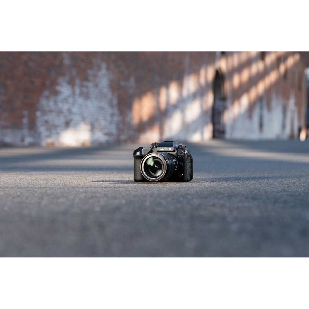 Panasonic Lumix GH7 mirrorless camera with 12-60mm f/2.8-4 lens for high-quality video recording and photography.