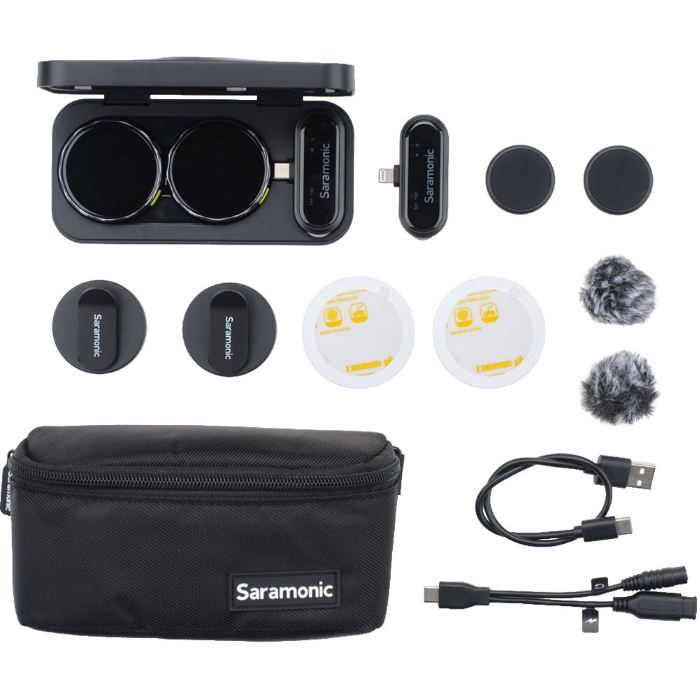 Saramonic BlinkMe U2 creator wireless microphone system with compact transmitter and receiver for high-quality audio recording.