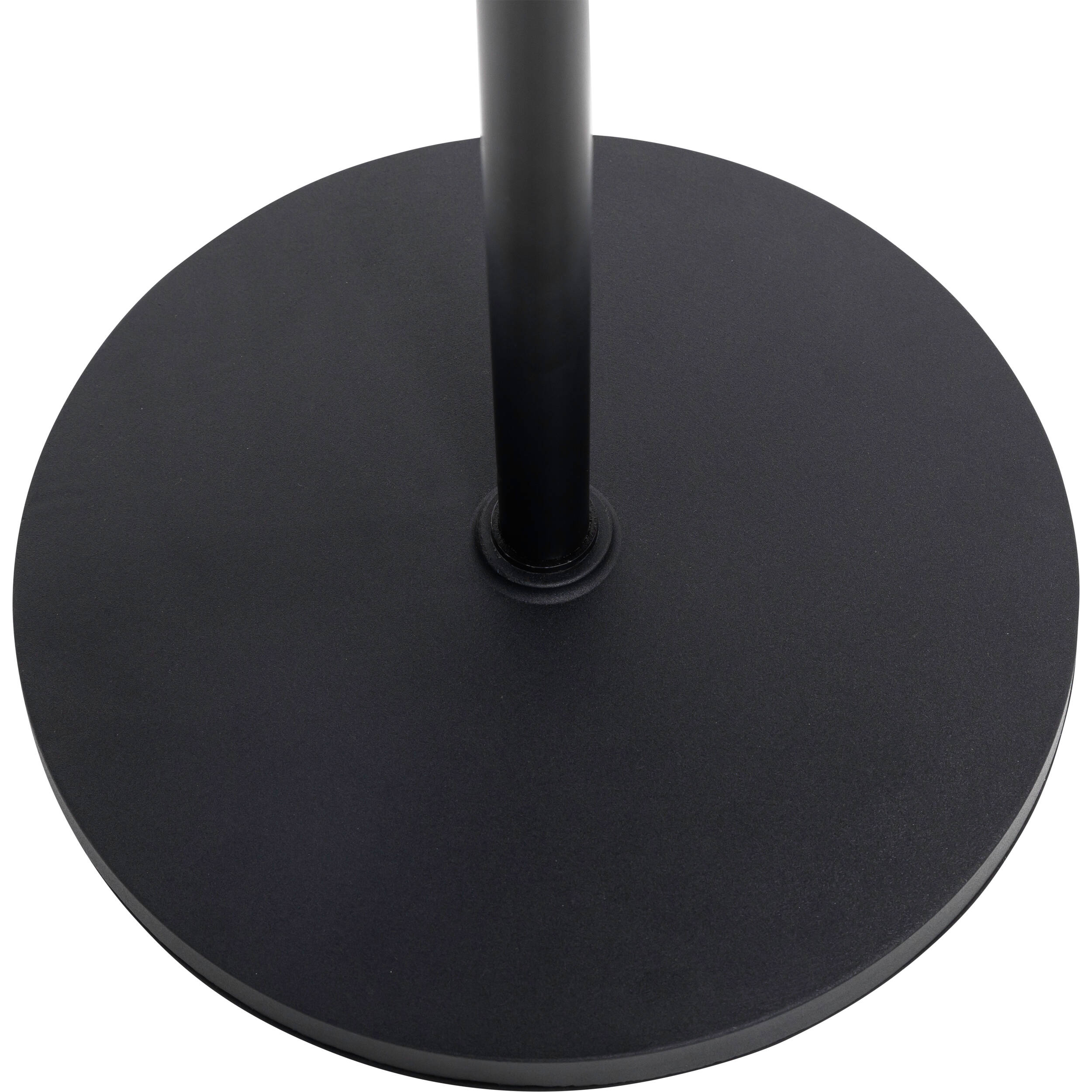 Shure floor microphone stand with adjustable height and sturdy base, designed for professional audio and stage performances.