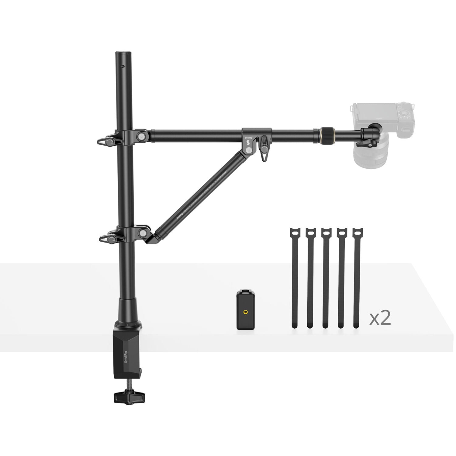 SmallRig desktop overhead photography and live streaming bracket with adjustable arms and mounting options for video equipment.