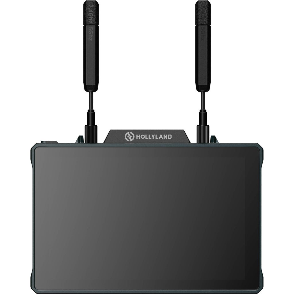 Hollyland Pyro 7 video monitor set with two wireless monitors featuring high-resolution screens and control buttons.