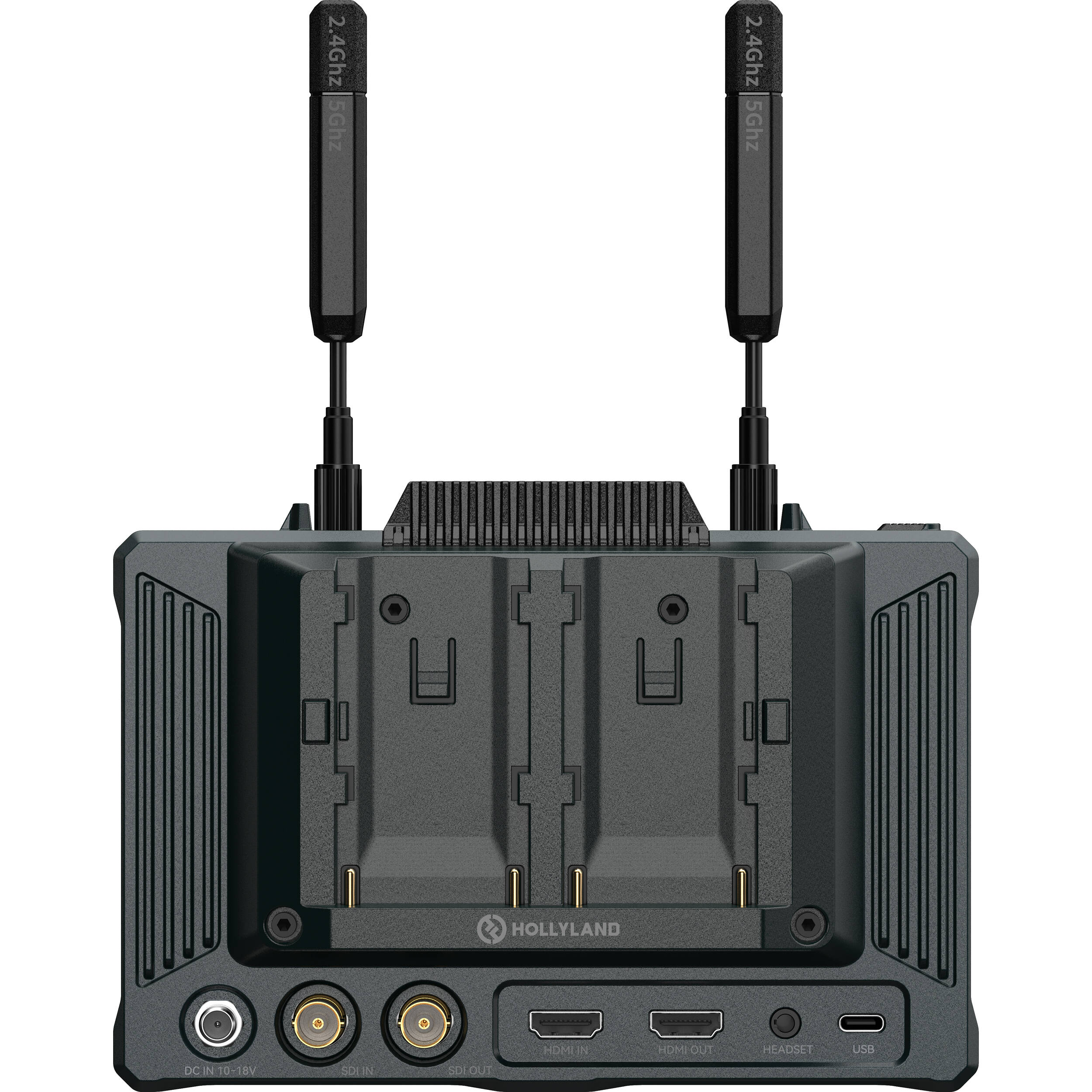 Hollyland Pyro 7 video monitor displaying a colorful interface and control buttons, designed for professional video production.
