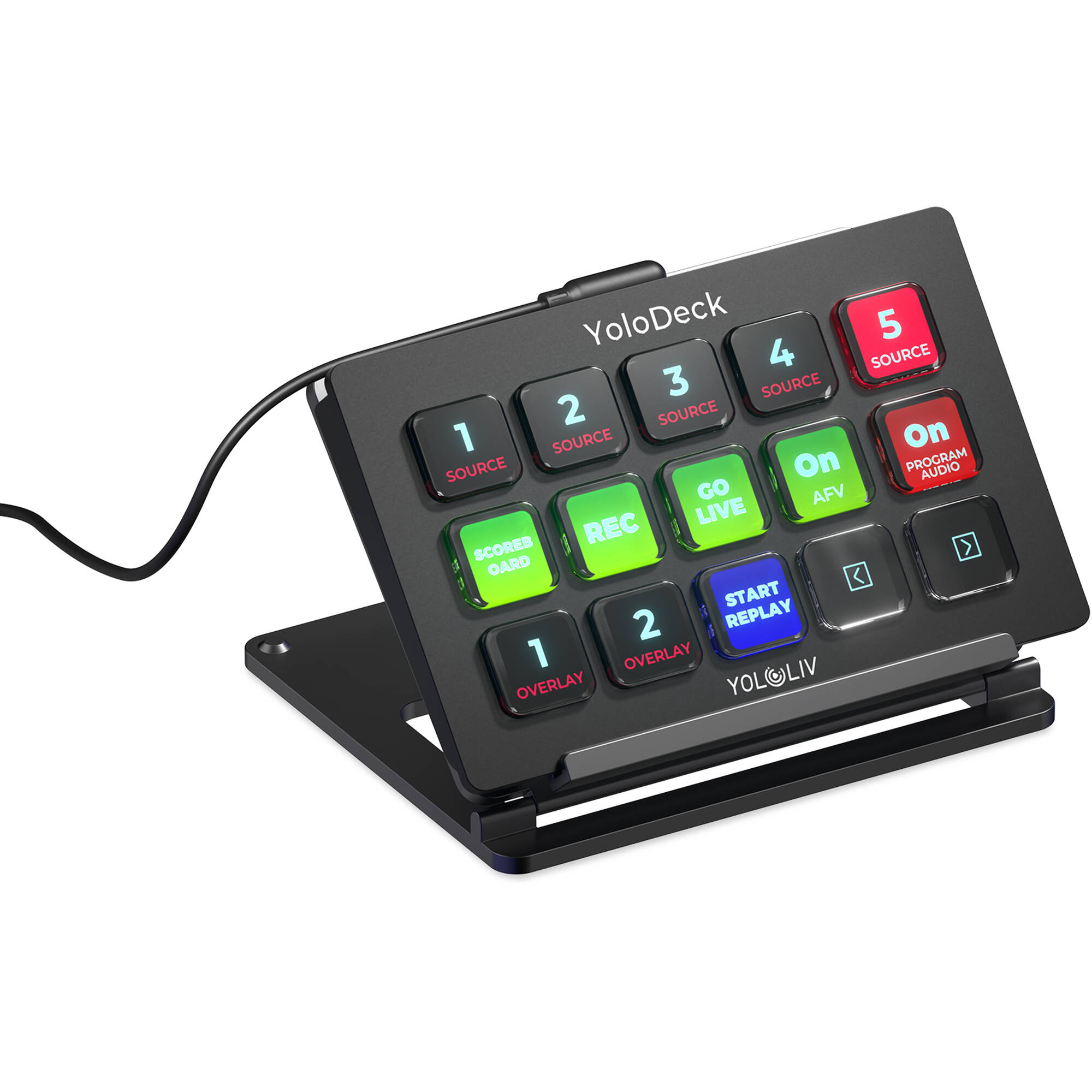 YoloLiv YoloDeck video edit controller with multiple buttons and dials, designed for live streaming and video production.