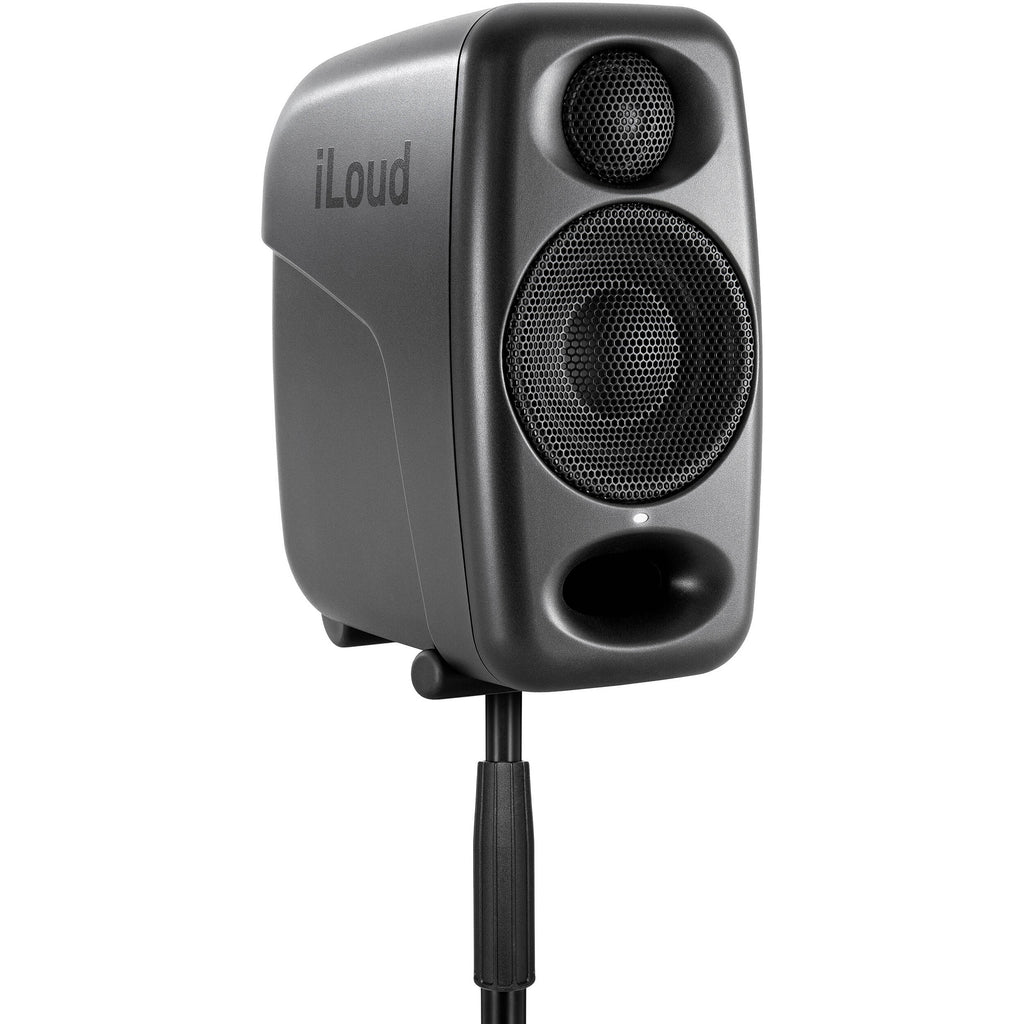 IK Multimedia iLoud Micro Monitor Pro active nearfield monitor with sleek design and input ports visible.