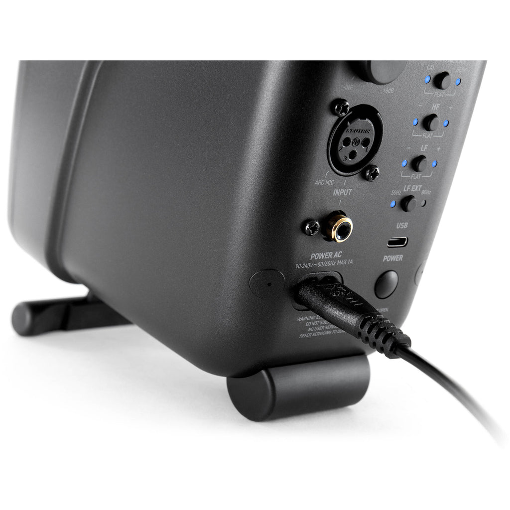 IK Multimedia iLoud Micro Monitor Pro active nearfield monitor with black finish and compact design for music production and sound mixing.
