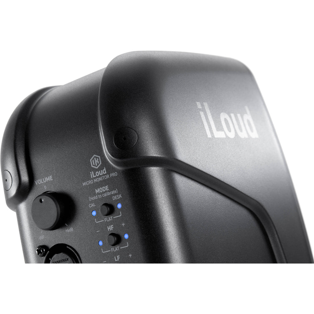 IK Multimedia iLoud Micro Monitor Pro active nearfield monitor speaker showing front view with control knobs and grille.
