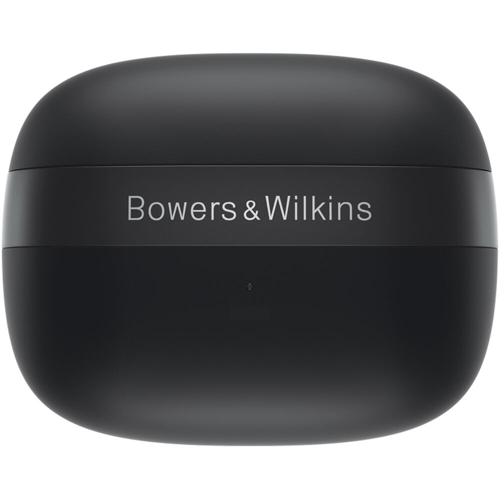 Bowers & Wilkins Pi8 wireless in-ear headphones with sleek black design and compact earbuds on a white background.