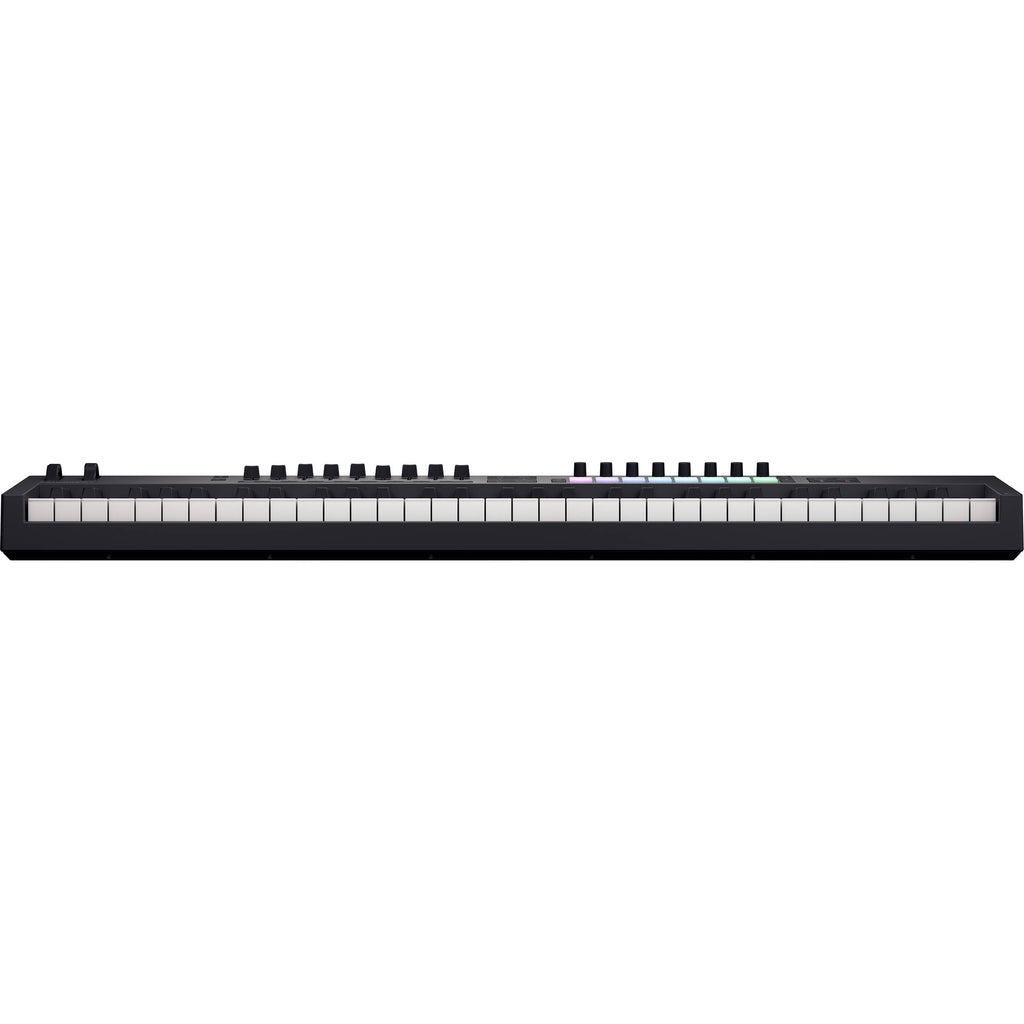 Novation Launchkey 61 MK4 MIDI keyboard with 61 keys, control knobs, and pads, used for music production and live performance.