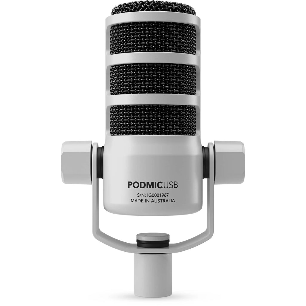 Rode Podmic USB microphone with adjustable stand and black body, ideal for podcasting and streaming.
