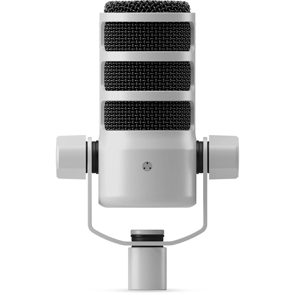Rode Podmic USB microphone with black grille and stand, designed for high-quality audio recording and streaming.