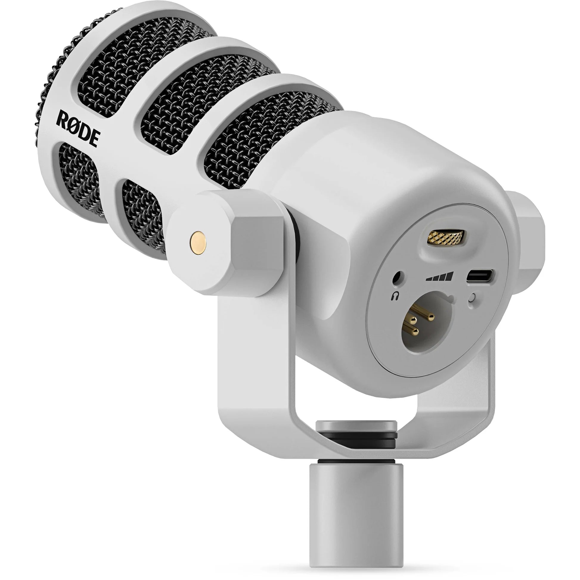 Rode Podmic USB microphone with adjustable stand and cable, designed for high-quality audio recording and podcasting.