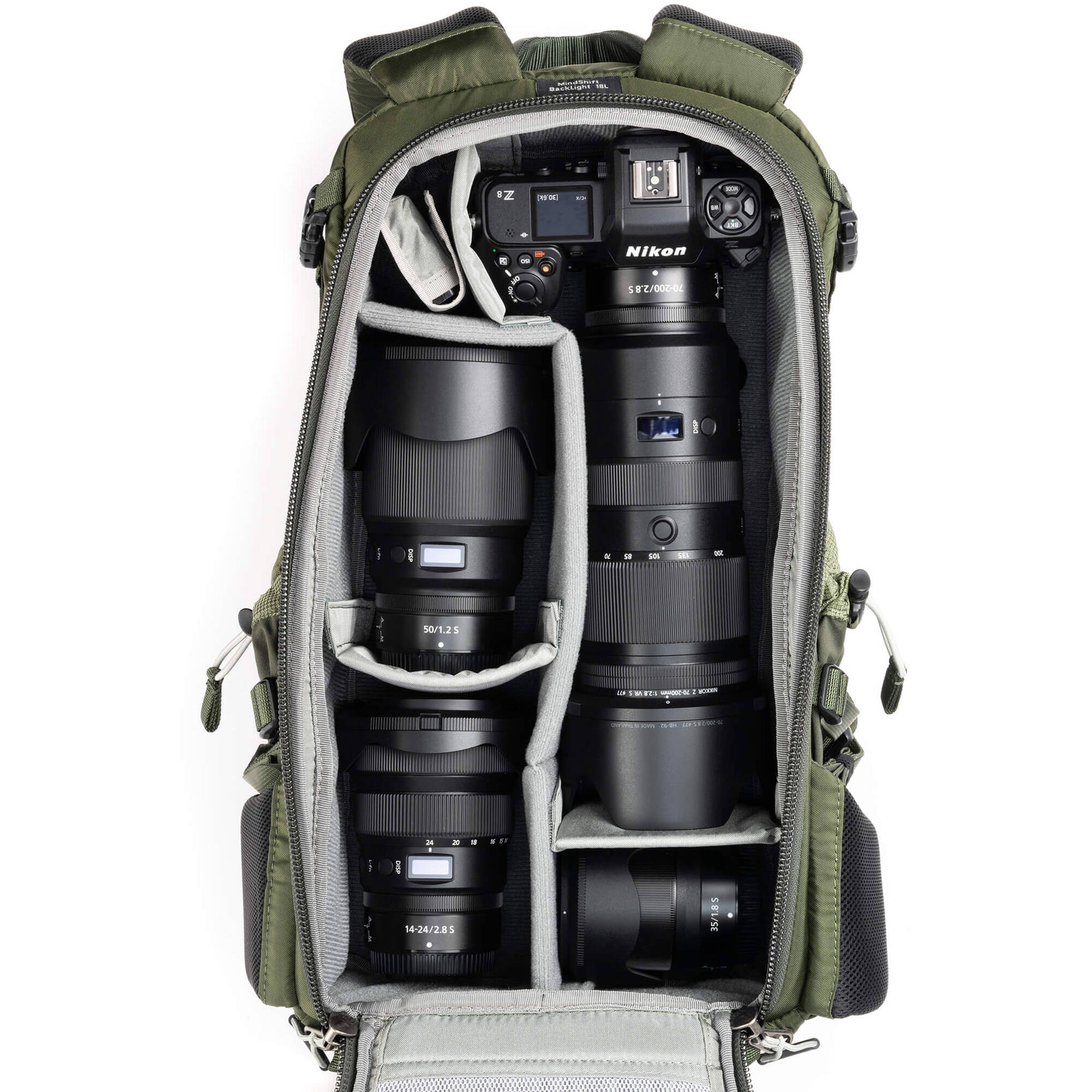 Think Tank Mindshift BackLight video equipment bag with padded compartments and adjustable straps for gear protection.