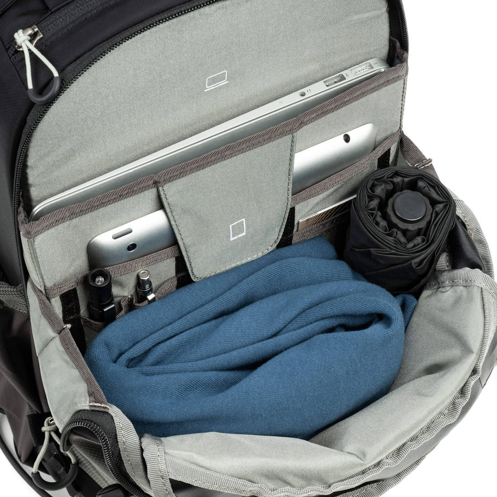 Think Tank Mindshift BackLight video equipment bag with padded compartments for camera gear and accessories.