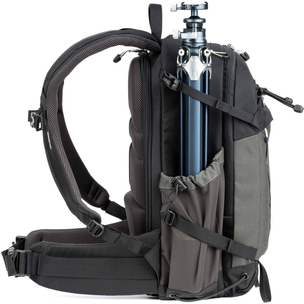 Think Tank Mindshift BackLight video equipment bag with padded compartments and adjustable straps for camera gear storage.