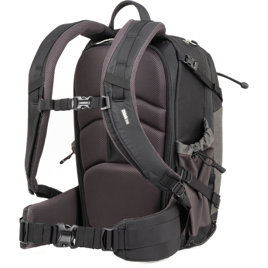 Think Tank Mindshift BackLight video equipment bag with padded compartments and adjustable straps for camera gear storage.