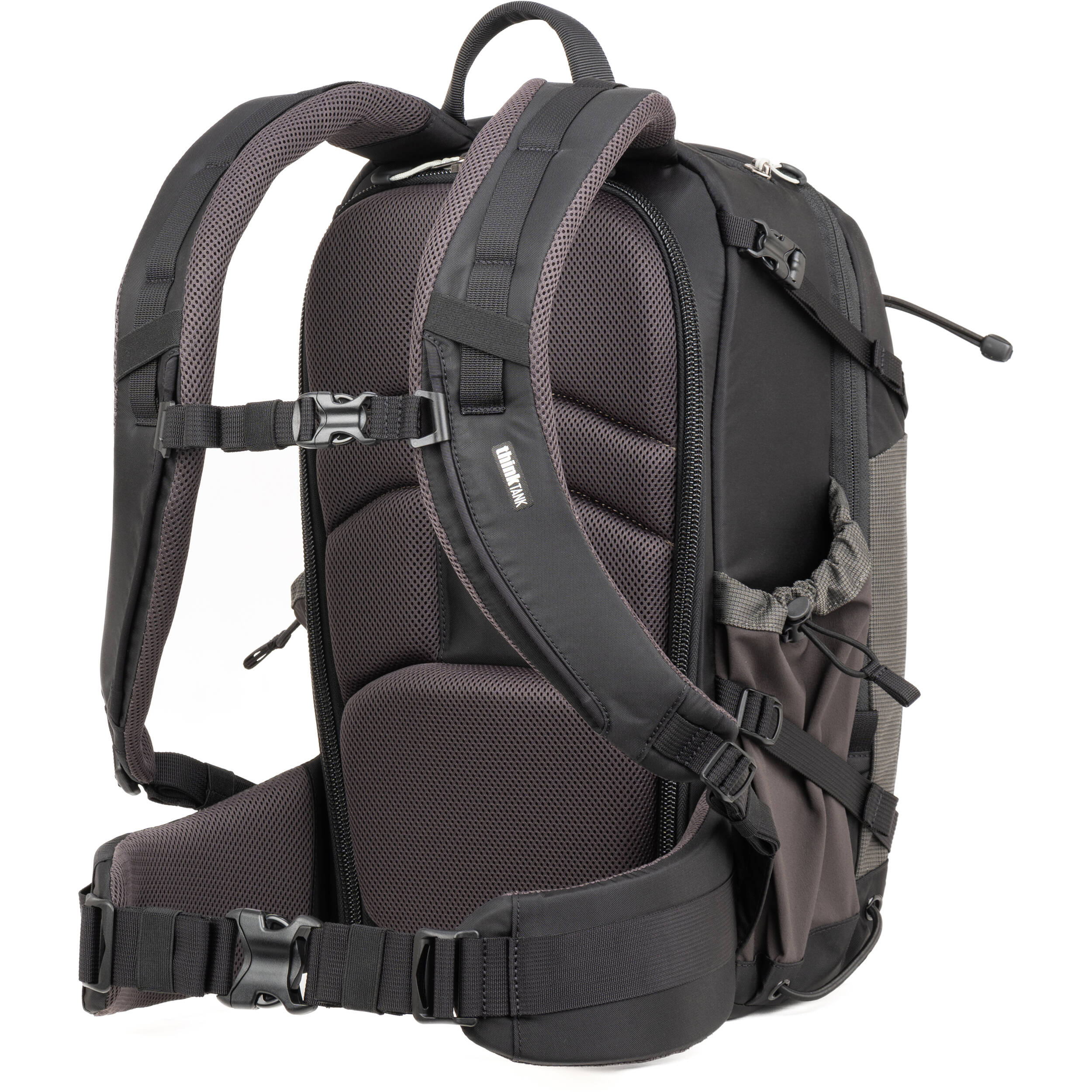 Think Tank Mindshift BackLight video equipment bag with padded compartments and adjustable straps for camera gear storage.