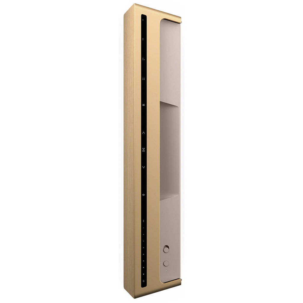 Bang & Olufsen Beosound Level wireless speaker with sleek design and fabric cover, positioned on a modern surface.