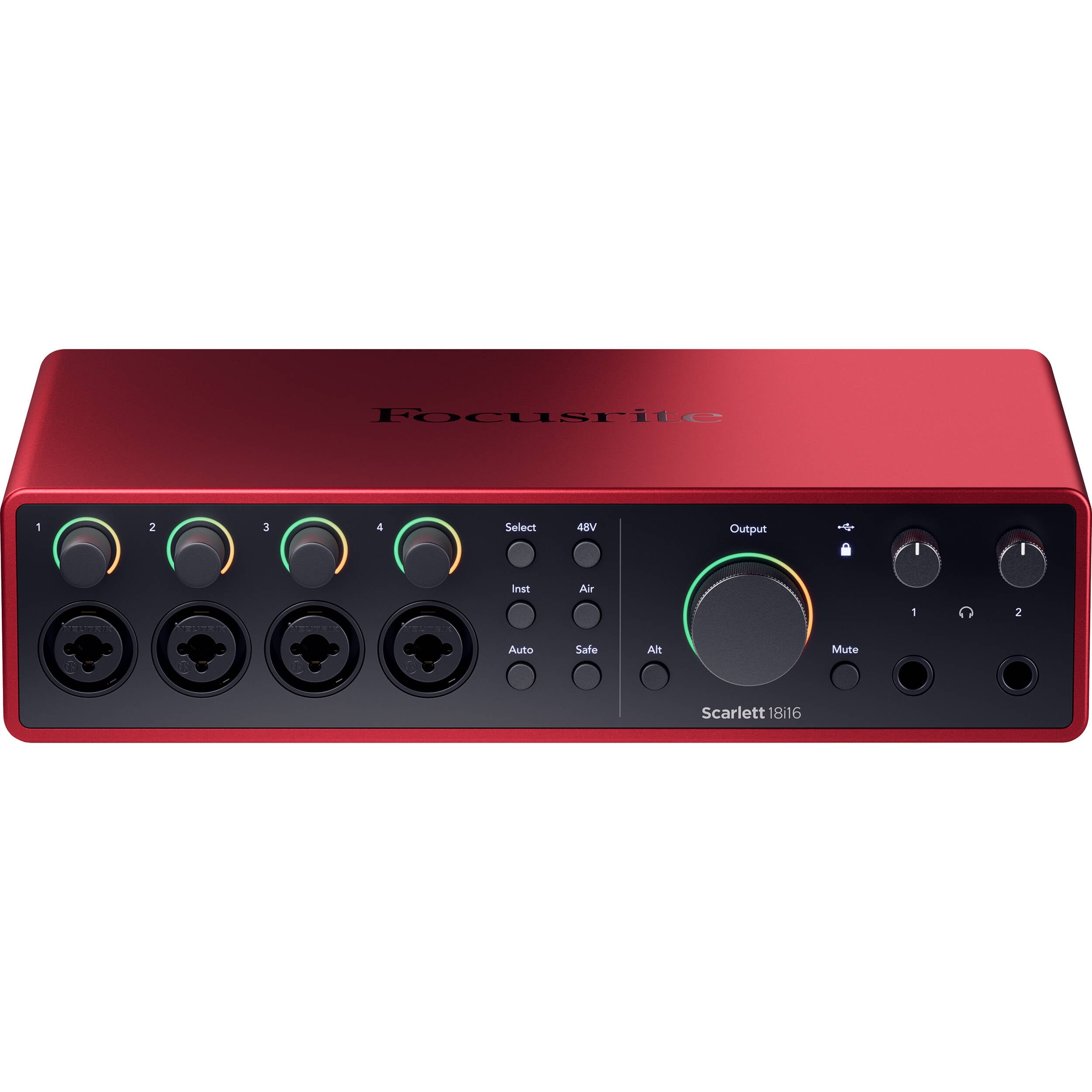 Focusrite Scarlett 18i16 4th Gen audio interface with multiple input and output ports, professional-grade audio equipment.