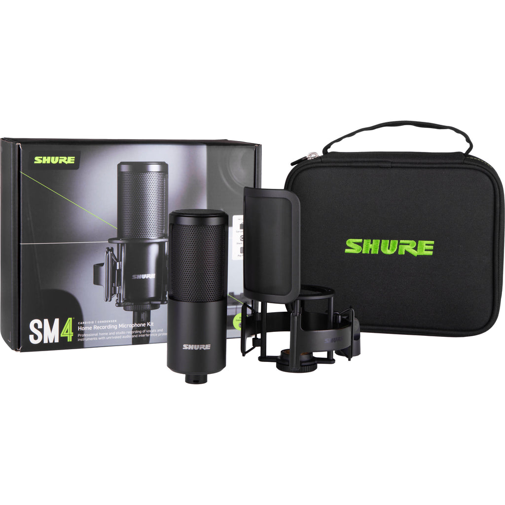 Shure SM4 Kit condenser microphone set with multiple microphones and accessories for professional audio recording.