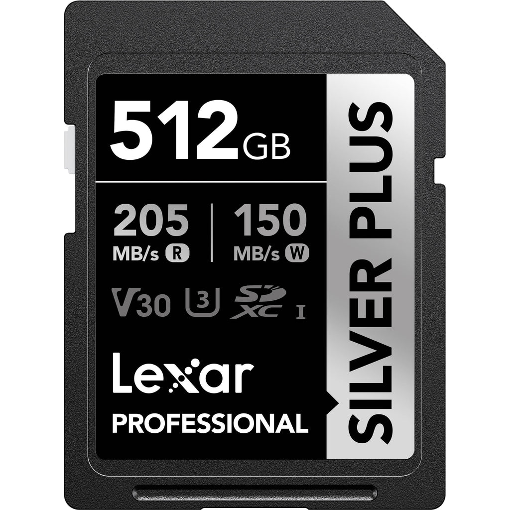 Lexar SDXC Silver Plus 1066X UHS-I U3 memory card showing the front with storage capacity and branding