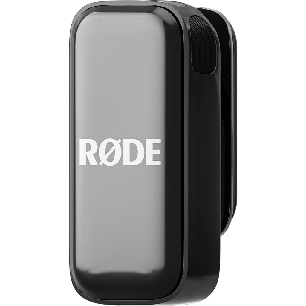 Rode Wireless Micro USB-C creator wireless microphone system with transmitter and receiver set on a plain background.