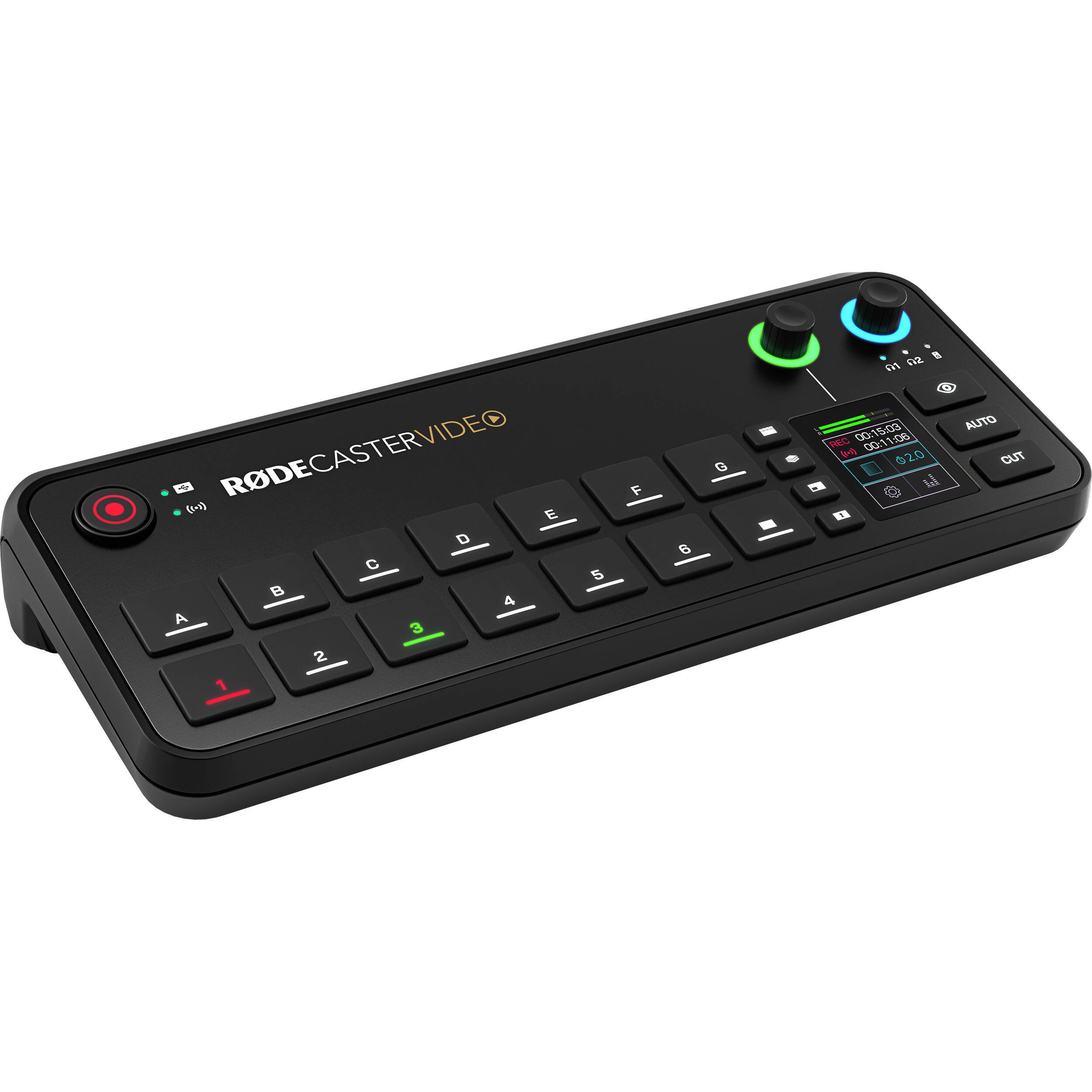 Rode RodeCaster Video edit controller with multiple buttons and dials for professional video editing and audio control.