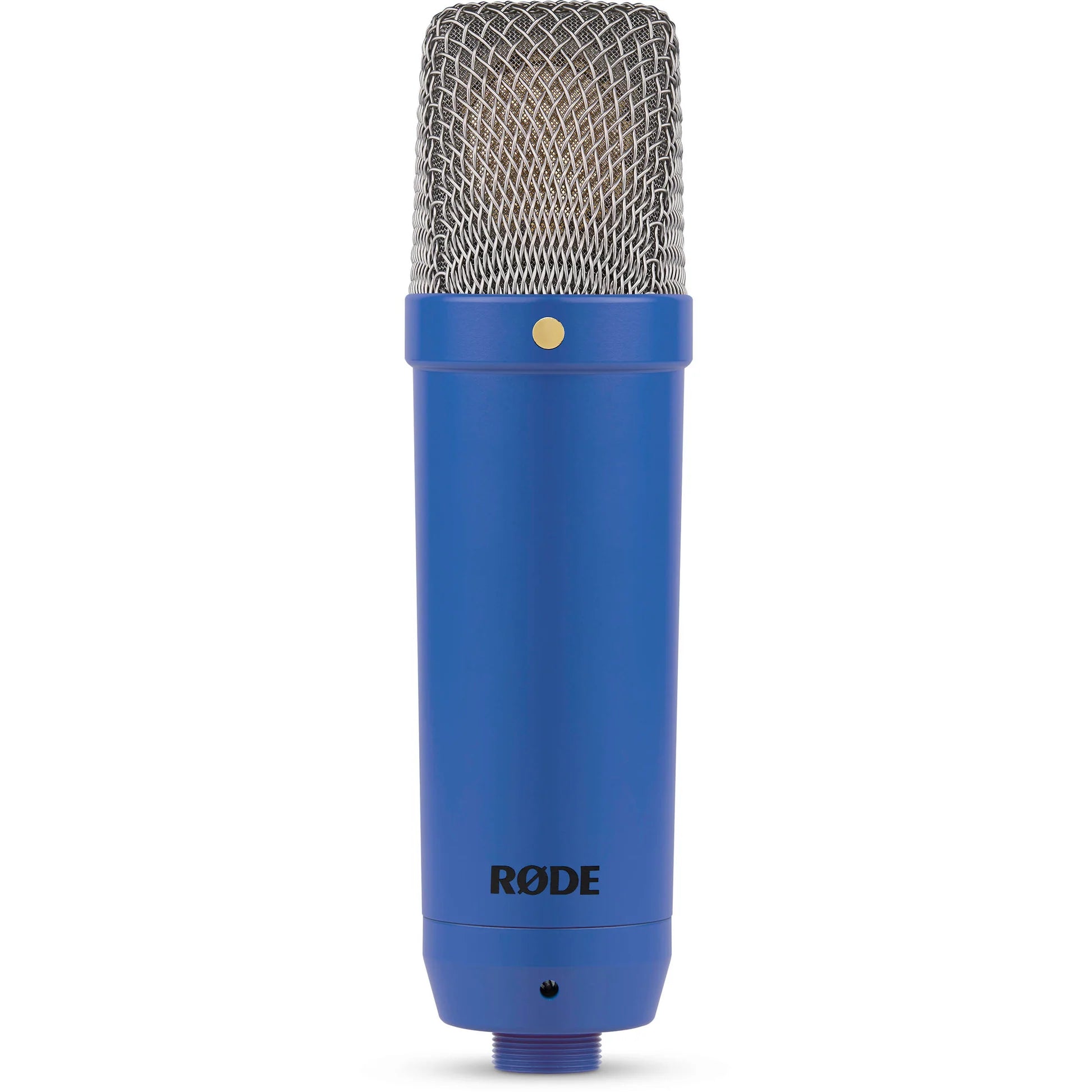 Rode NT1 Signature Series condenser microphone with black body and metal grille, designed for studio recording and vocals.