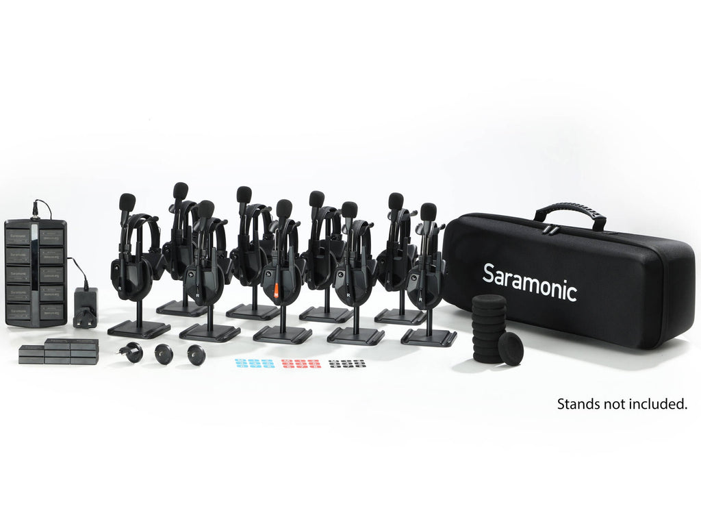 Saramonic WiTalk9 WT9S 9-person wireless video equipment set with microphones and receivers for professional audio.