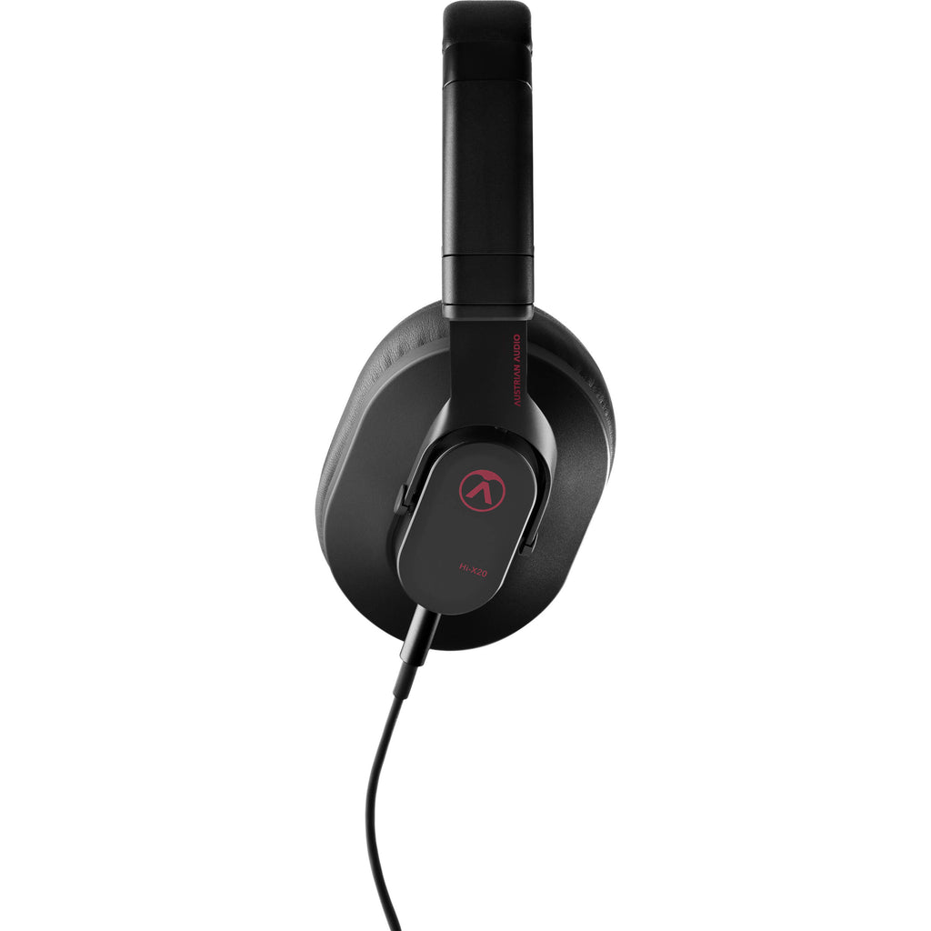 Austrian Audio Hi-X20 studio headphones with over-ear design, black ear cups, and adjustable headband for professional audio monitoring.