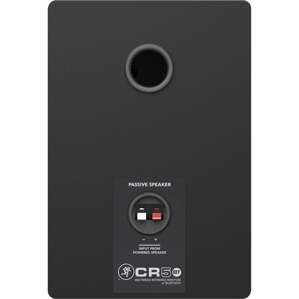 Mackie CR5BT desktop speakers with black finish, featuring volume and input controls on the front panel.