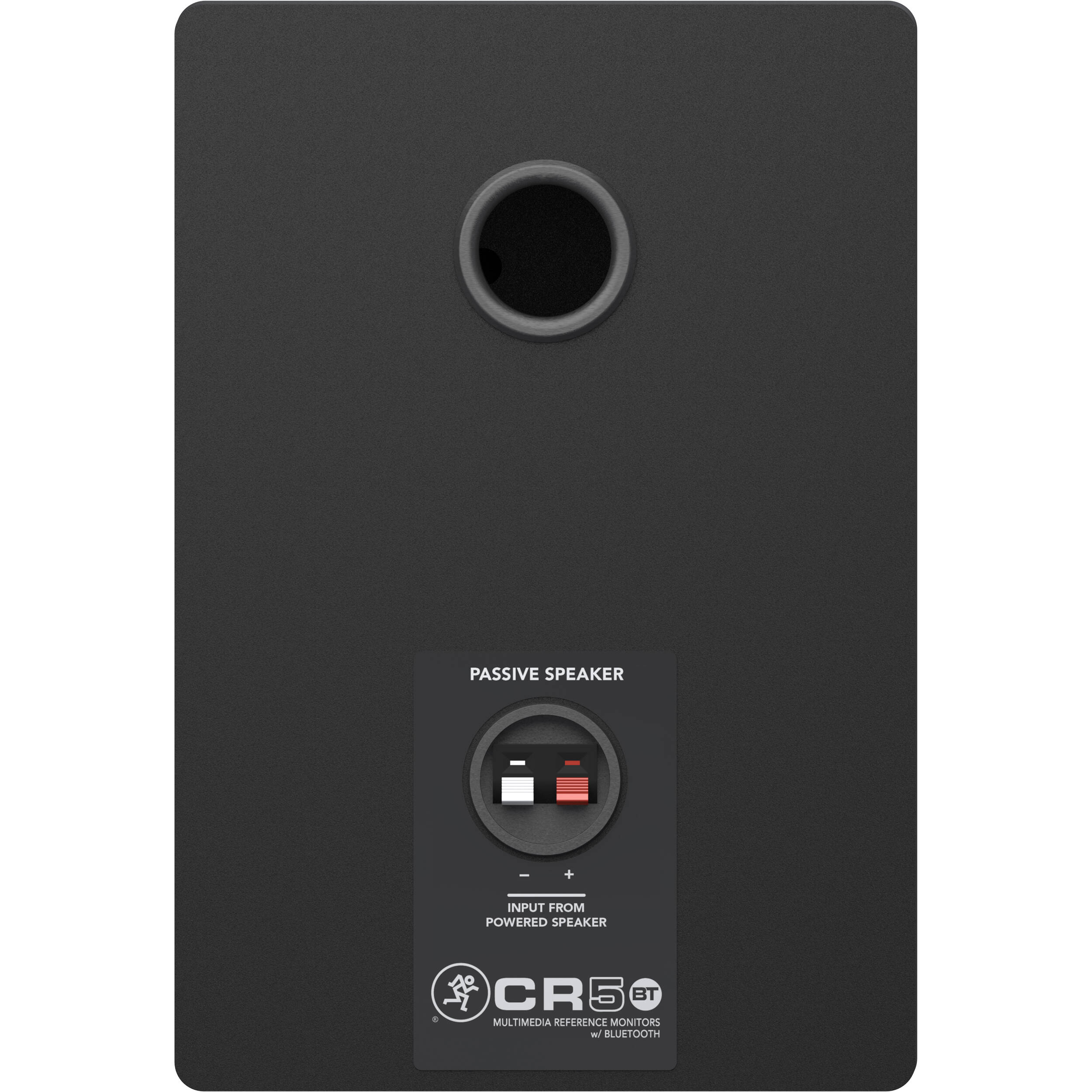 Mackie CR5BT desktop speakers with black finish, featuring volume and input controls on the front panel.