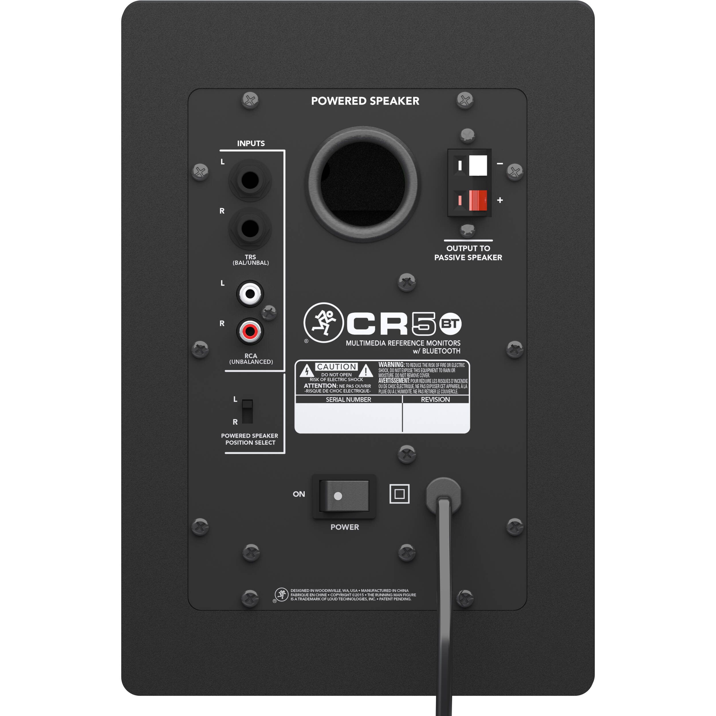 Mackie CR5BT desktop speakers with black finish and control knobs on the front, designed for high-quality audio.
