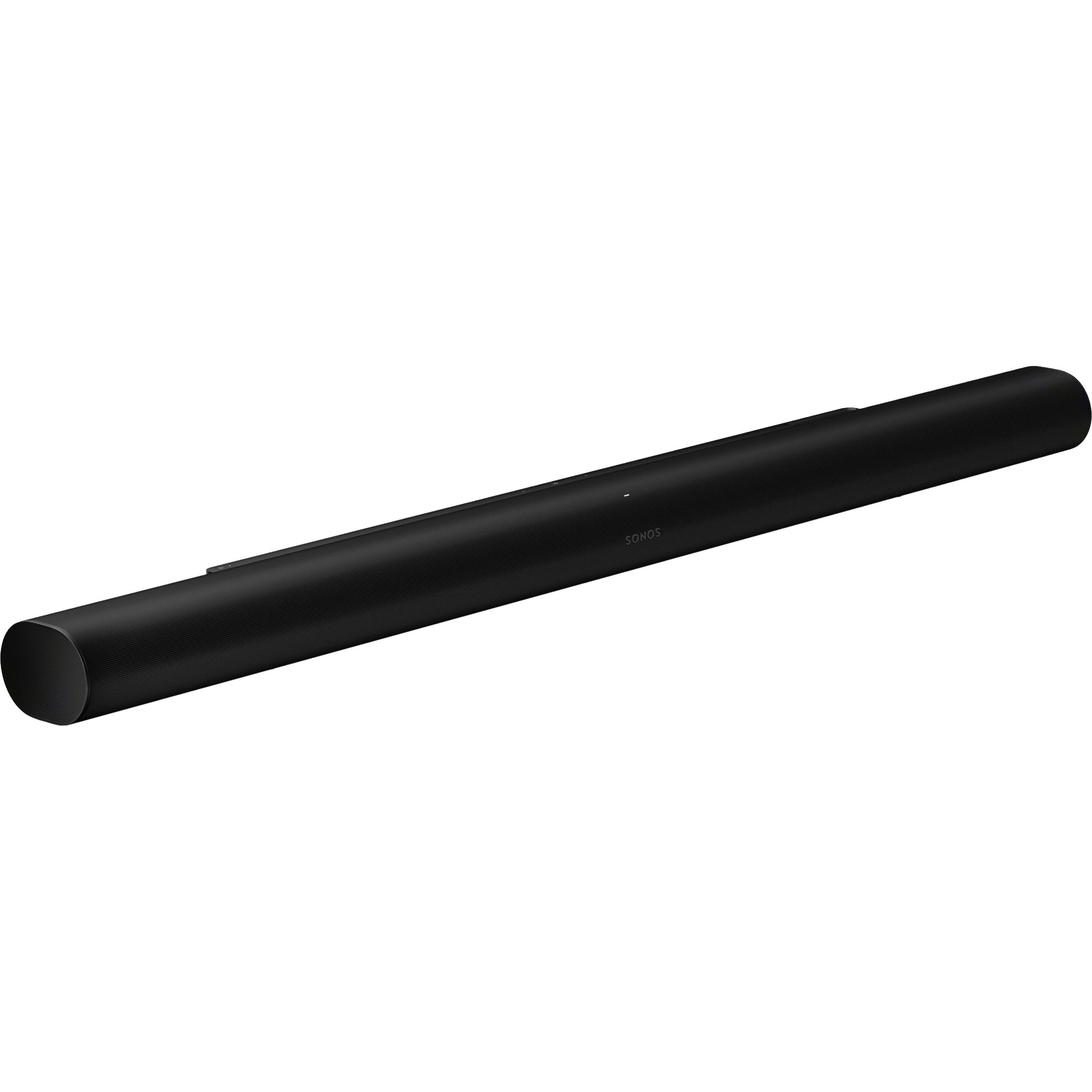 Sonos Arc Ultra soundbar with sleek black design, featuring multiple speaker drivers for immersive TV audio.