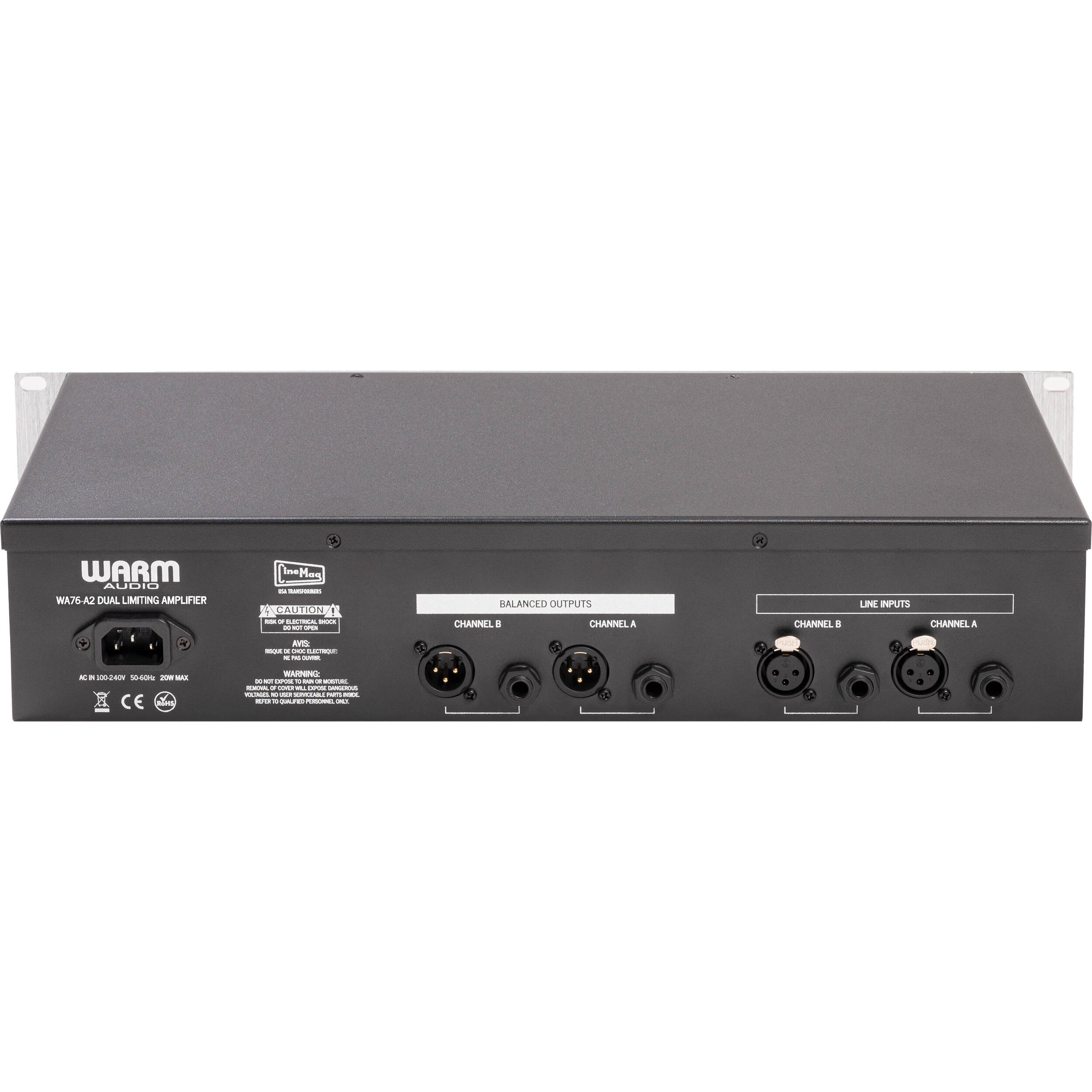 Warm Audio WA76-A2 effects and accessories, professional audio compressor with control knobs and input/output jacks for studio use.