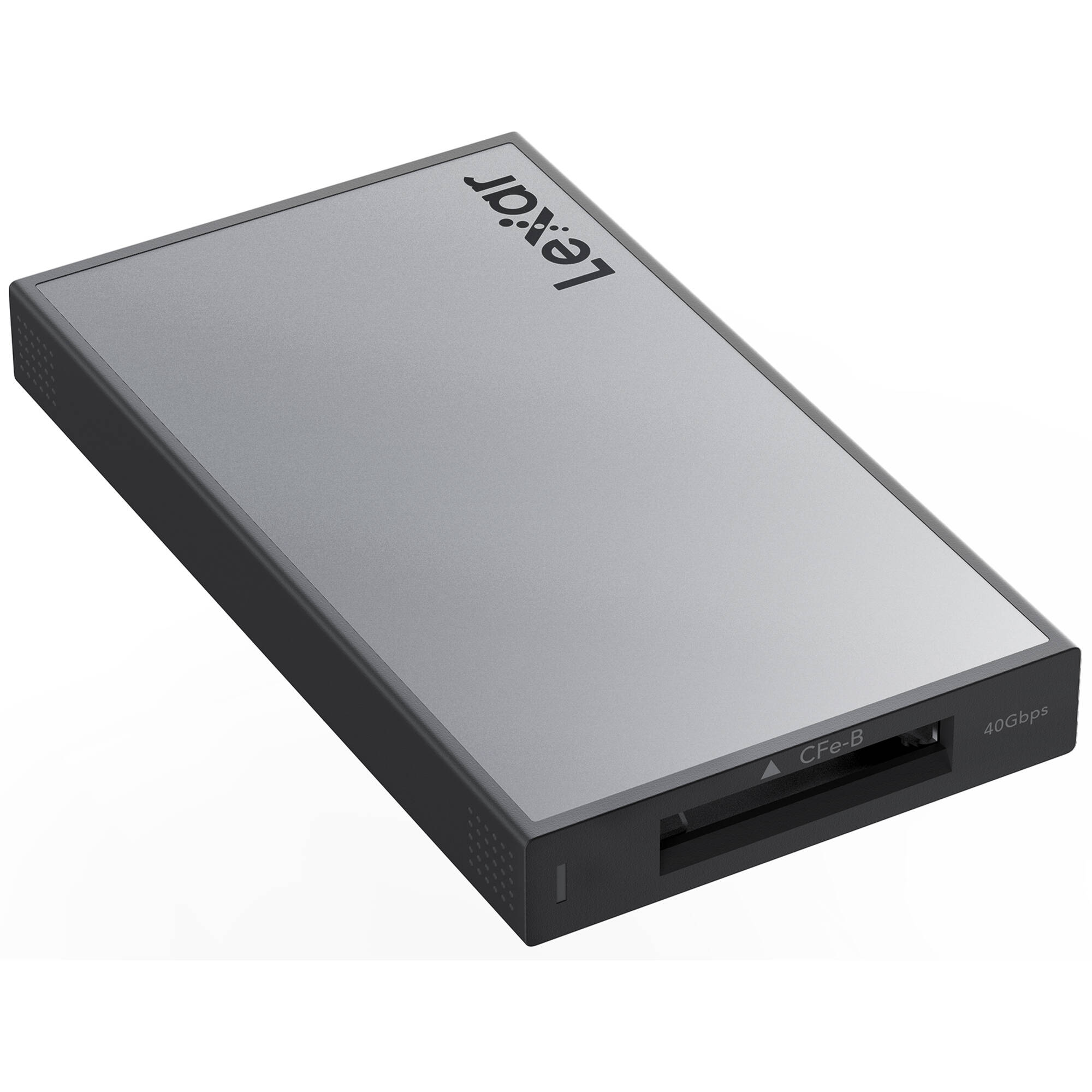 Lexar Workflow CFexpress 4.0 Type B card reader connected to a computer, showcasing fast data transfer for professional photographers.