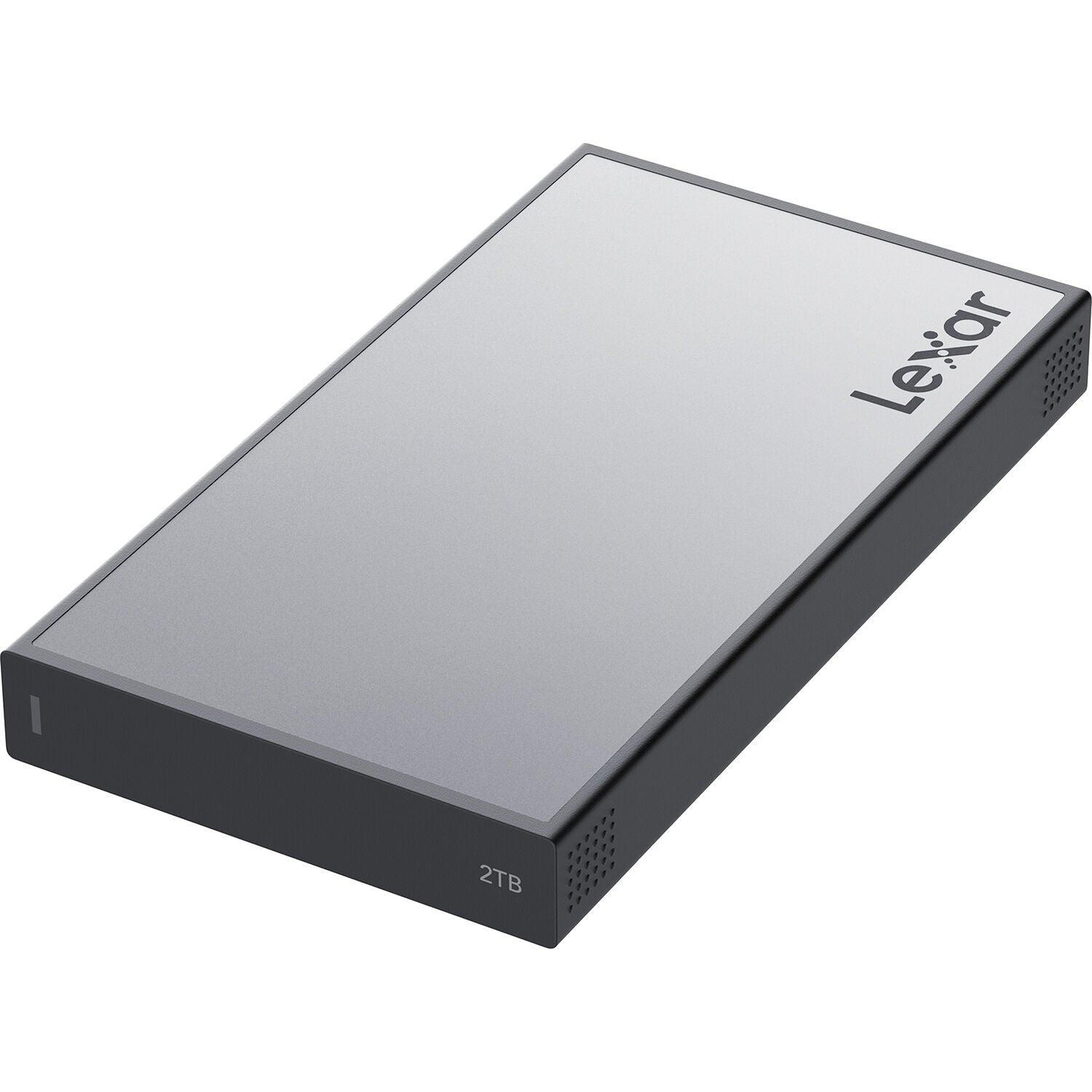 Lexar Workflow Portable SSD external drive showing sleek design and connectivity ports for fast data transfer.