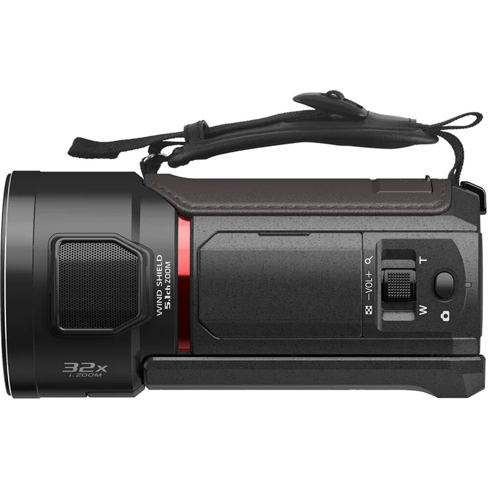 Panasonic HC-VX3 camcorder with 4K video recording and compact design, shown in a close-up view with lens and controls visible.
