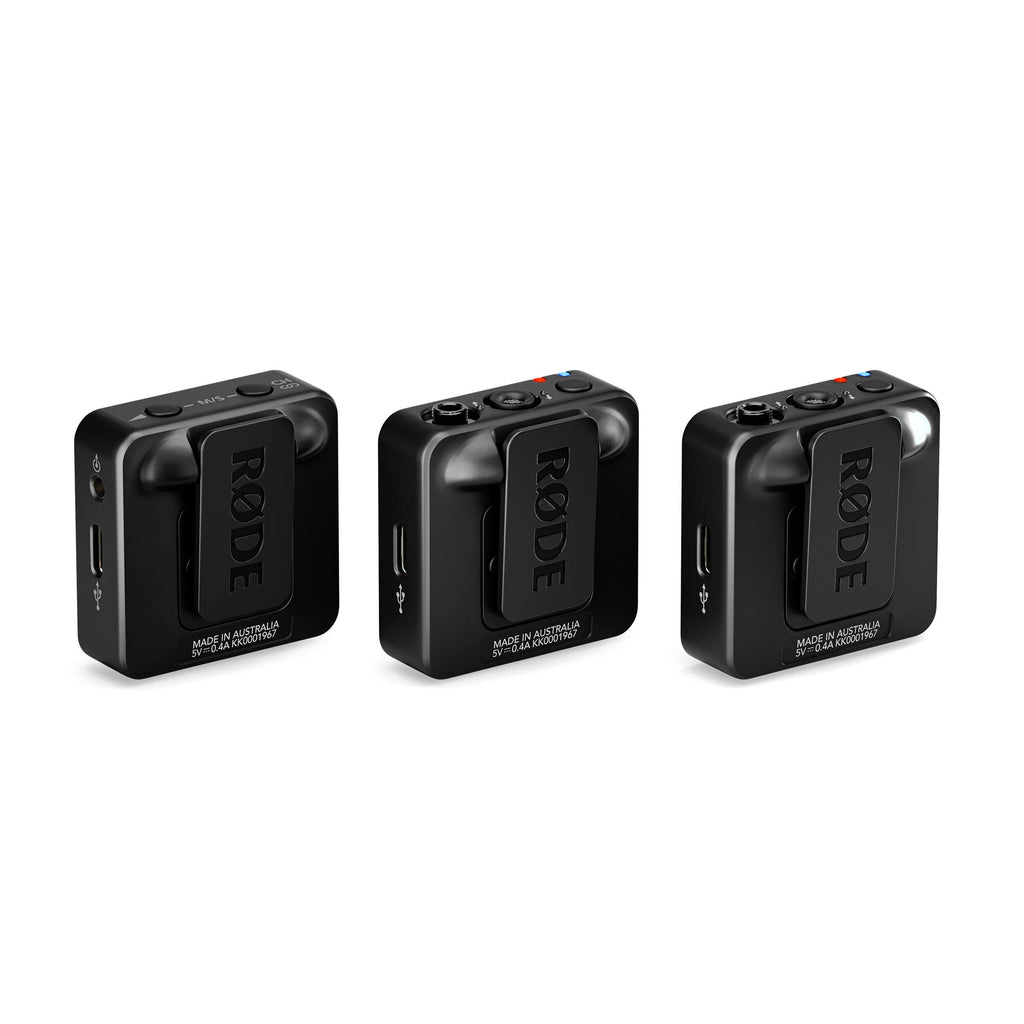 Rode Wireless GO 3 wireless microphone system with compact transmitter and receiver, ideal for professional audio recording.