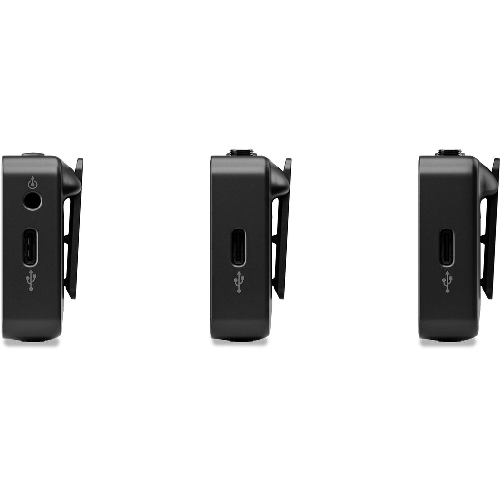 Rode Wireless GO 3 wireless microphone system with compact transmitters and receiver for professional audio recording.