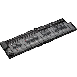 Korg nanoKEY Fold black portable MIDI keyboard controller with compact design and key buttons for music sequencing.