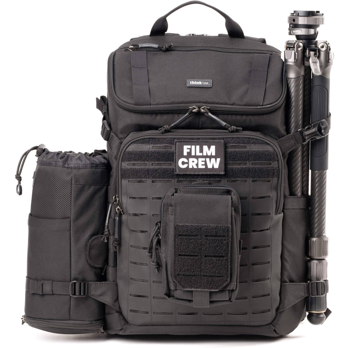 Think Tank DarkLight video equipment bag with padded compartments and sturdy handle, designed for storing camera gear and accessories.