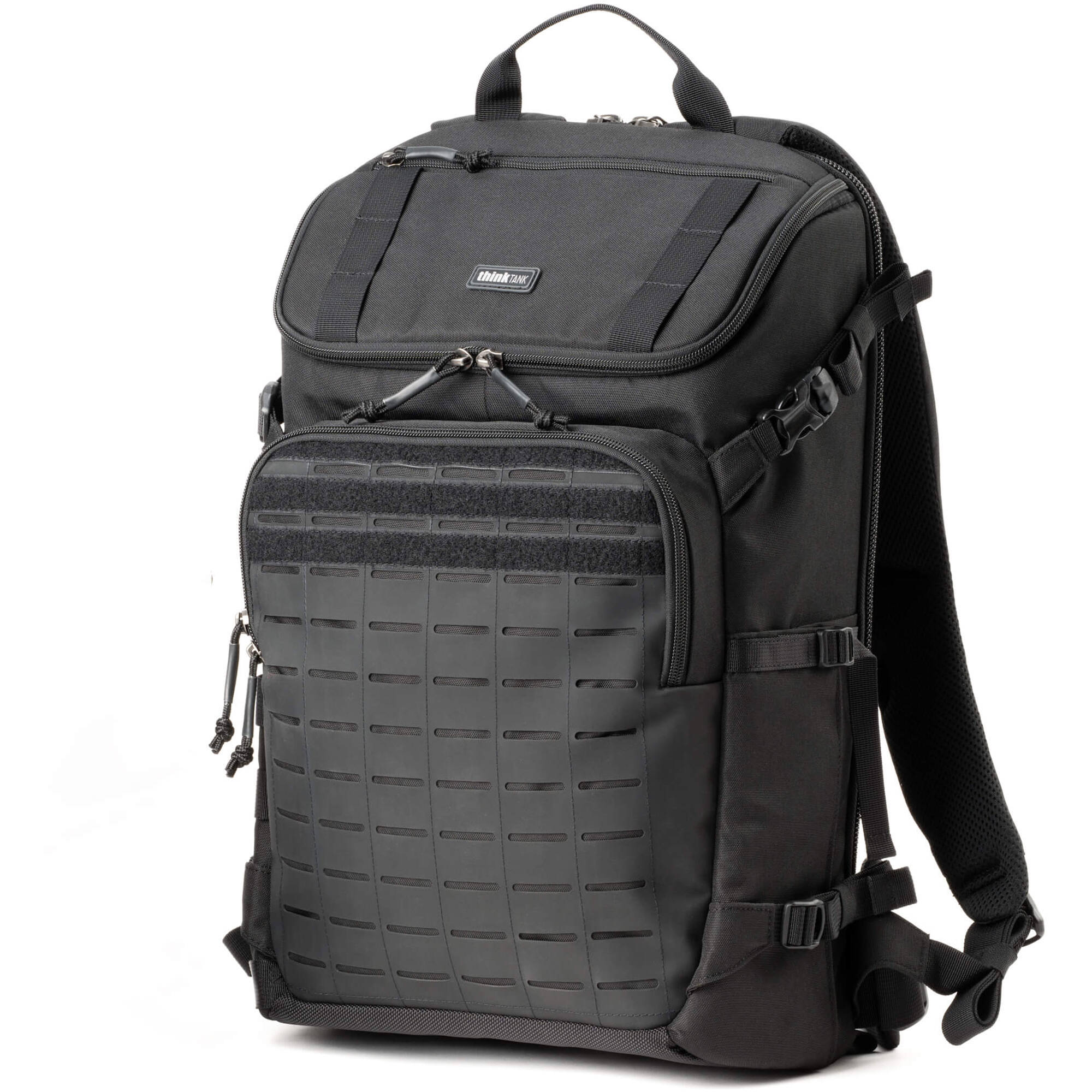 Think Tank DarkLight video equipment bag with padded compartments and adjustable straps for secure gear transport.