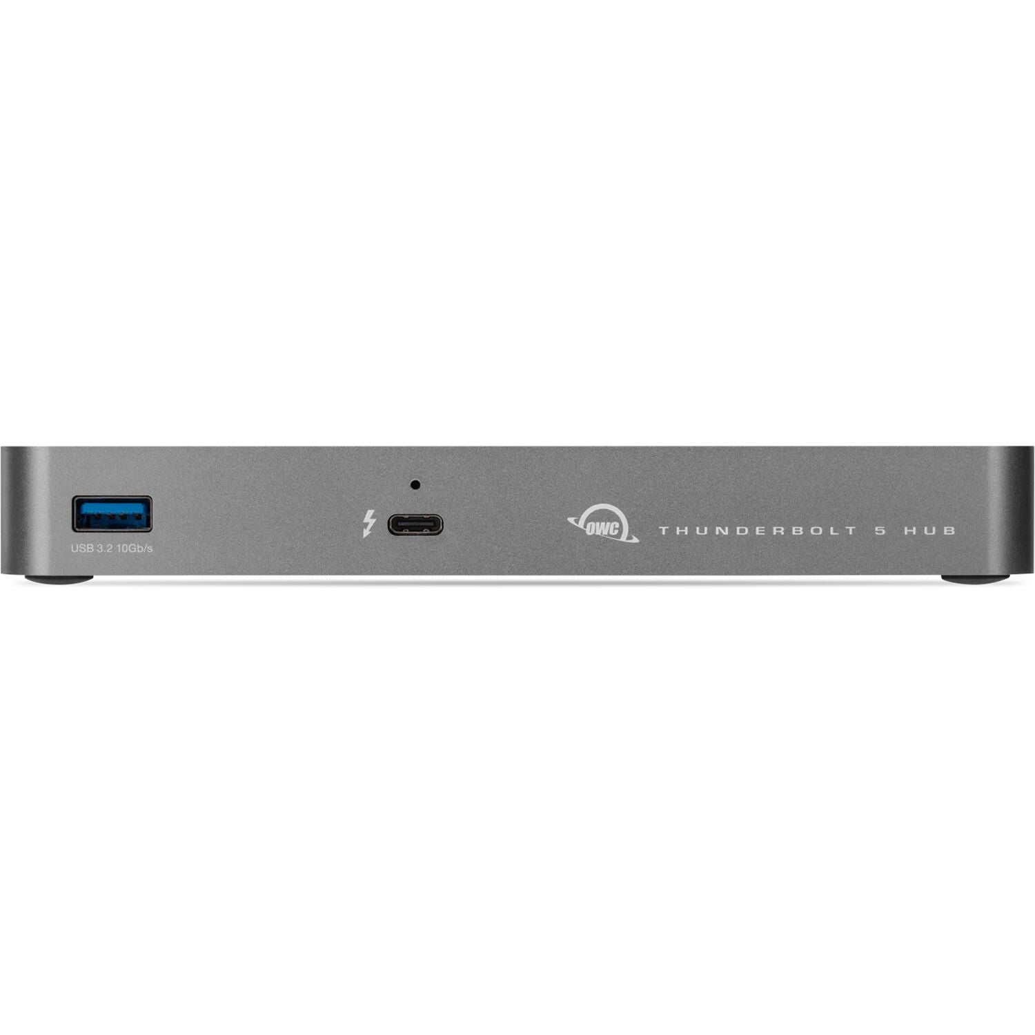 OWC Thunderbolt 5 Hub docking station with multiple ports, sleek black design, and USB connections for high-speed device connectivity.