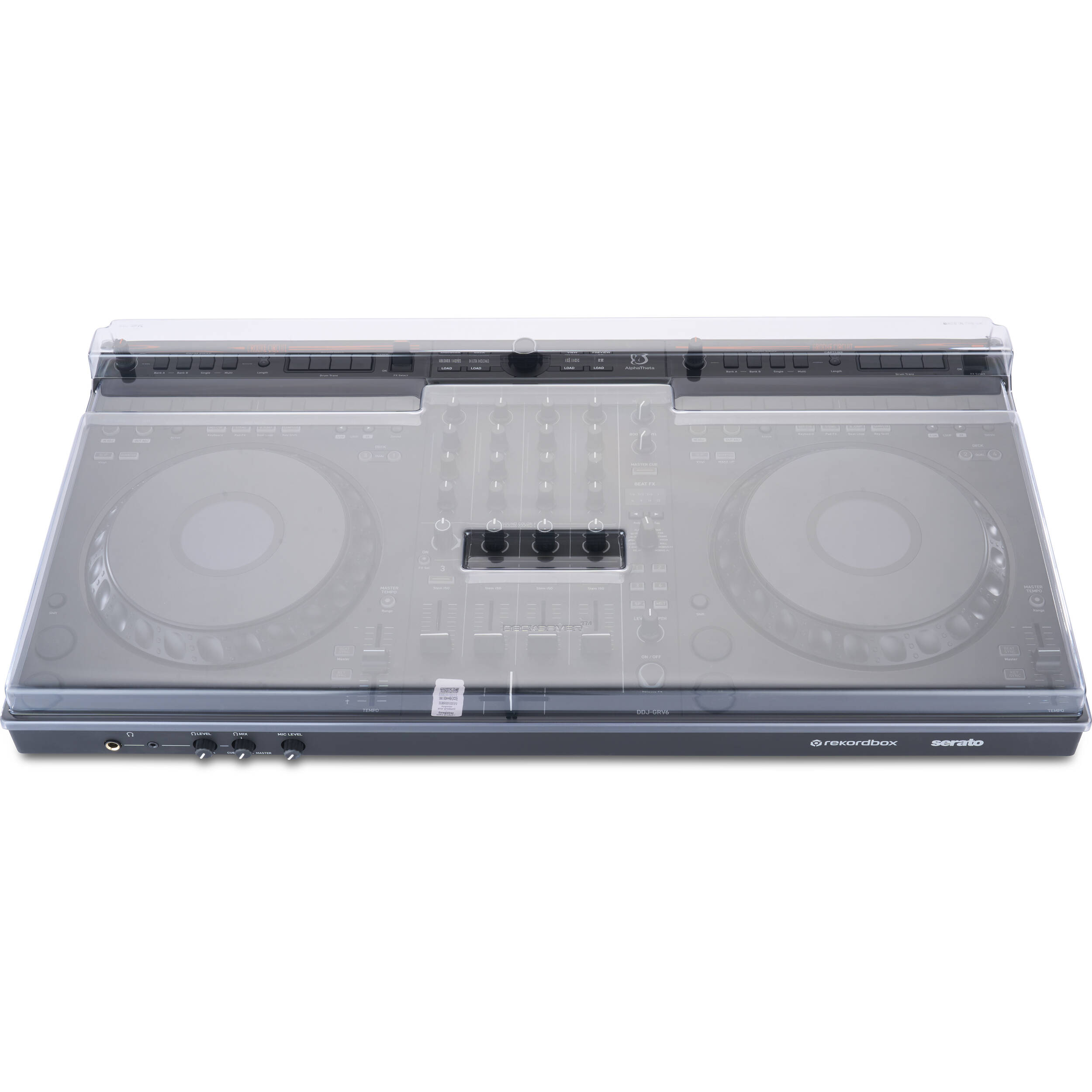 Decksaver AlphaTheta DDJ-GRV6 DJ cover in clear plastic, designed to protect Pioneer DJ controller from dust and damage